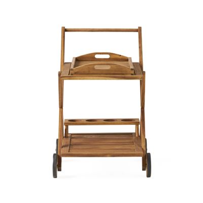 Riviera Acacia Wood Mobile Bar Cart