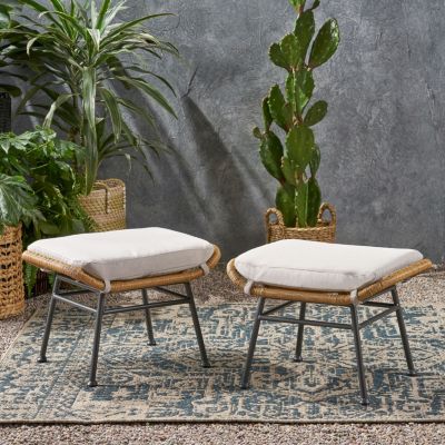 Streamdale Modern Rattan Ottoman With Water-Resistant Cushions