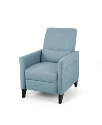 Single Piece Fabric Contemporary Push-Back Recliner With Studded Accents