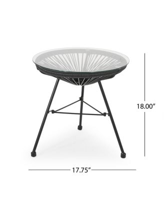 Streamdale Nusa Modern Rattan Side Table With Tempered Glass Top