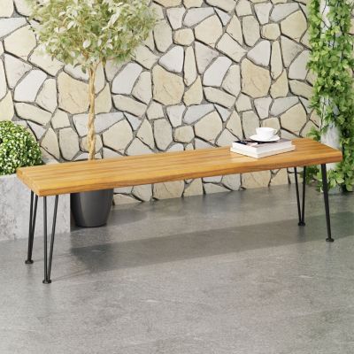 Streamdale Modern Industrial Acacia Wood Bench With Hairpin Legs