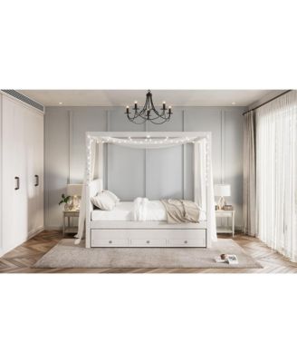 Streamdale Full Size Upholstered Canopy Bed with Trundle and Drawers