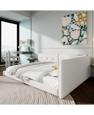 Streamdale Upholstered Full Bed with USB Ports and LED Belt, Beige