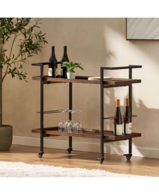 Modern Industrial Bar Cart w/ Shelving & Rollers
