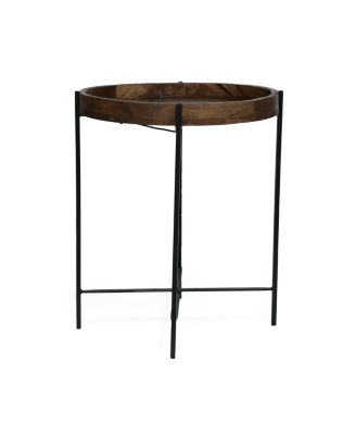 Modern Industrial Round End Table With Tray Top