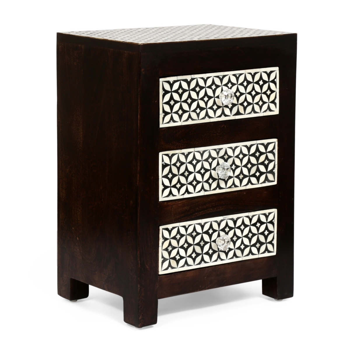 Simplie Fun Mango Wood Bone Inlay Nightstand With 3 Drawers