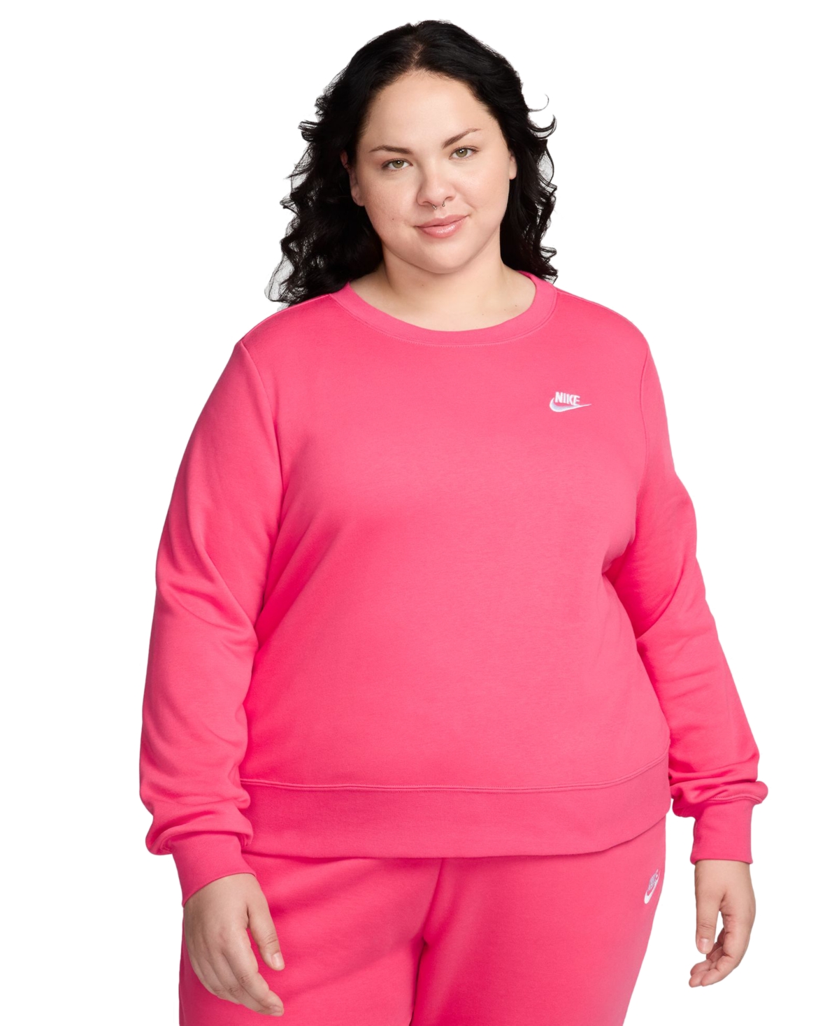 Nike Plus Size Active Sportswear Club Crewneck Fleece Sweatshirt -white