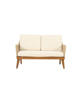 Streamdale Acacia Wood Chat Set With Rope Weave And Water-Resistant Cushions