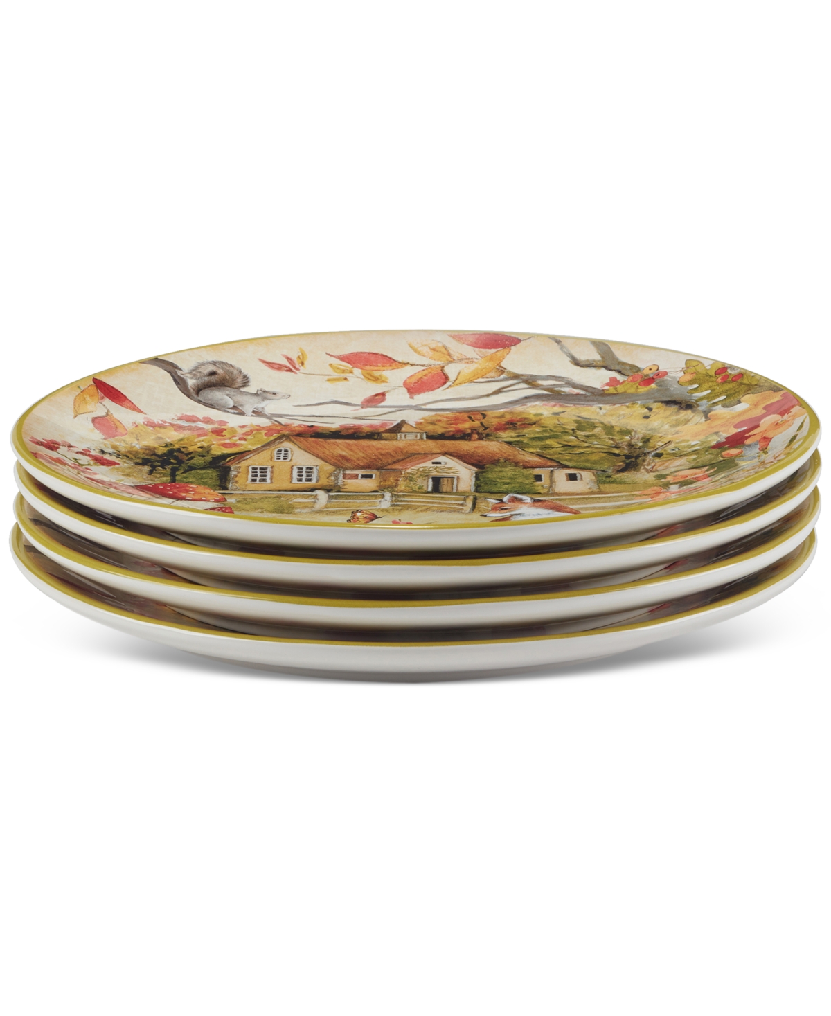 Certified International Woodland Critters Set Of 4 Dinner Plates In Micscellan