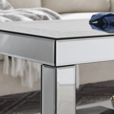 Art Deco Mirror Coffee Table: Silver Mirror Glass with Diamond Edge Frame