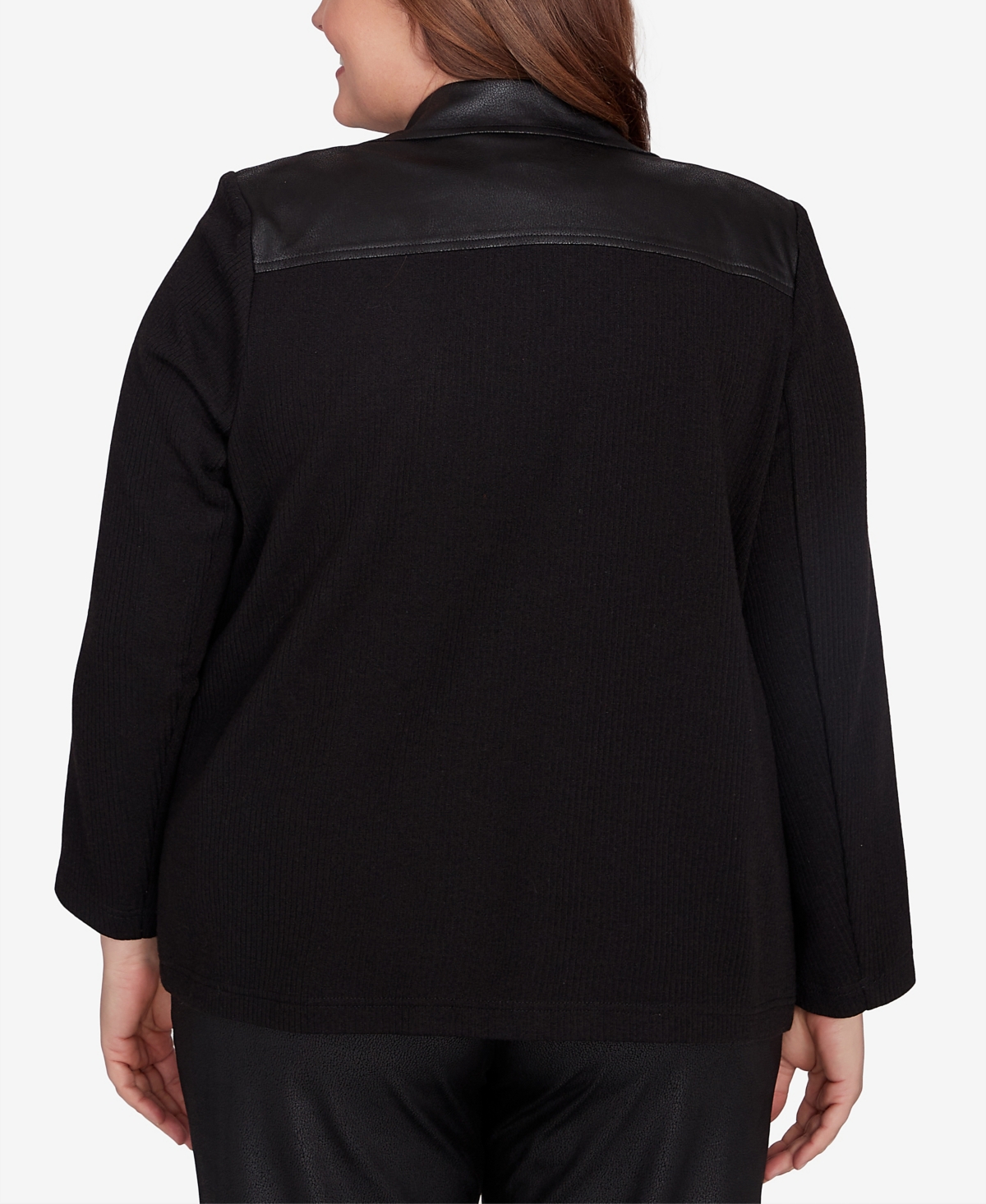 Alfred Dunner Plus Size Rue Rivoli Faux Leather Jacket With Knit Sleeves