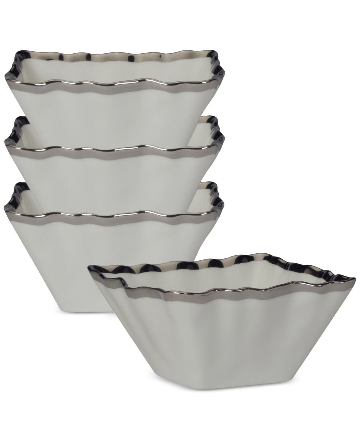 Certified International Regency Set Of 4 Square Snack Bowls In Silver
