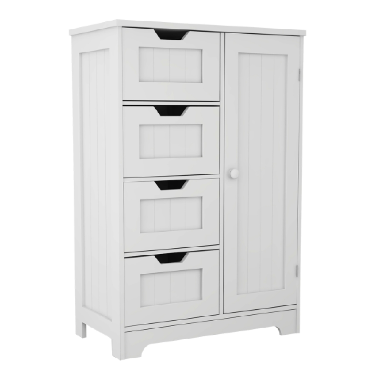 White Freestanding Storage Cabinet with Adjustable Shelves, Drawers, and Door