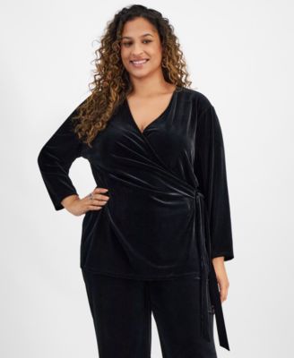 Anne Klein - Plus Size Velour Wrap Top
