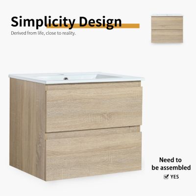 24" Wood Grain Vanity w/ Ceramic Sink & Soft-Close Drawers