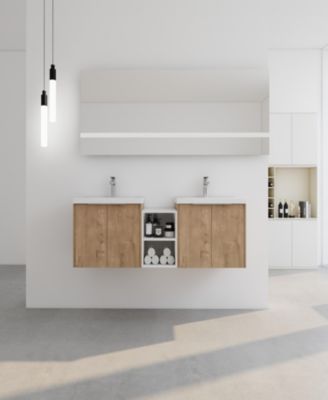 Wall Mount Vanity with Soft Close Doors, Resin Sink, Storage Shelves