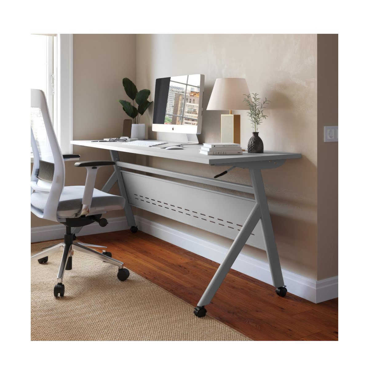 Emma+Oliver Griffin Heavy-Duty Flip Top Training Table With Nesting Design, Privacy Panel, Y-Legs, Tabletop, Metal Frame -gray frame