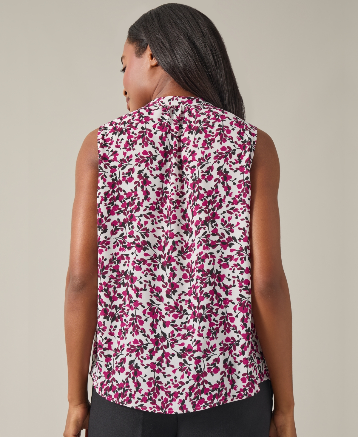 Kasper Women's Printed Keyhole-Neck Sleeveless Top -Cerise Multi