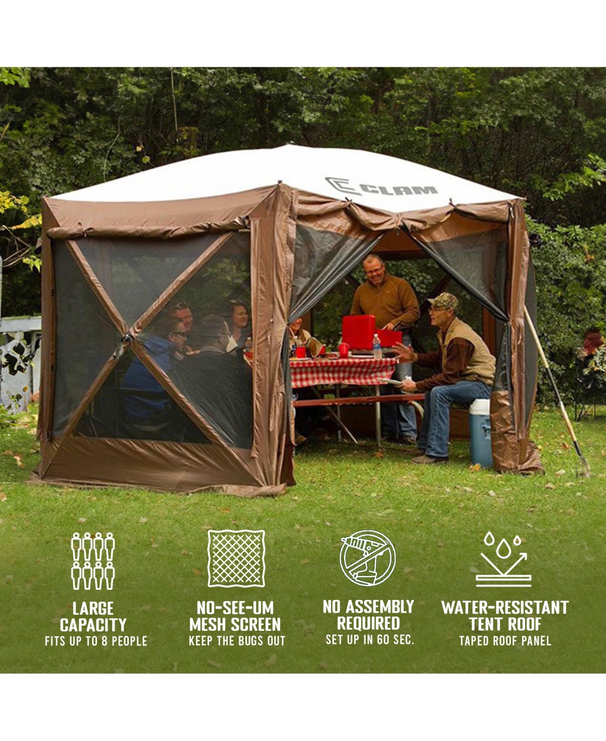 Clam Quick-Set Pavilion 12.5 x 12.5 Foot Portable Outdoor Canopy Shelter,- Brown