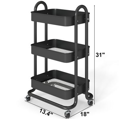 3 Tier Rolling Cart Utility Cart with Lockable Wheels Rolling Metal Storage