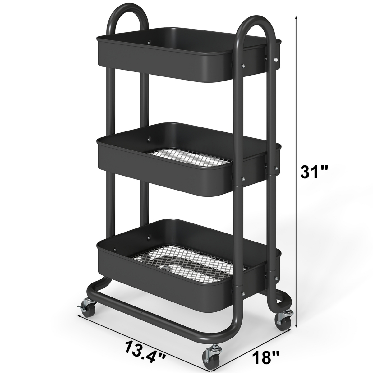 Sugift 3 Tier Rolling Cart Utility Cart with Lockable Wheels Rolling Metal Storage
