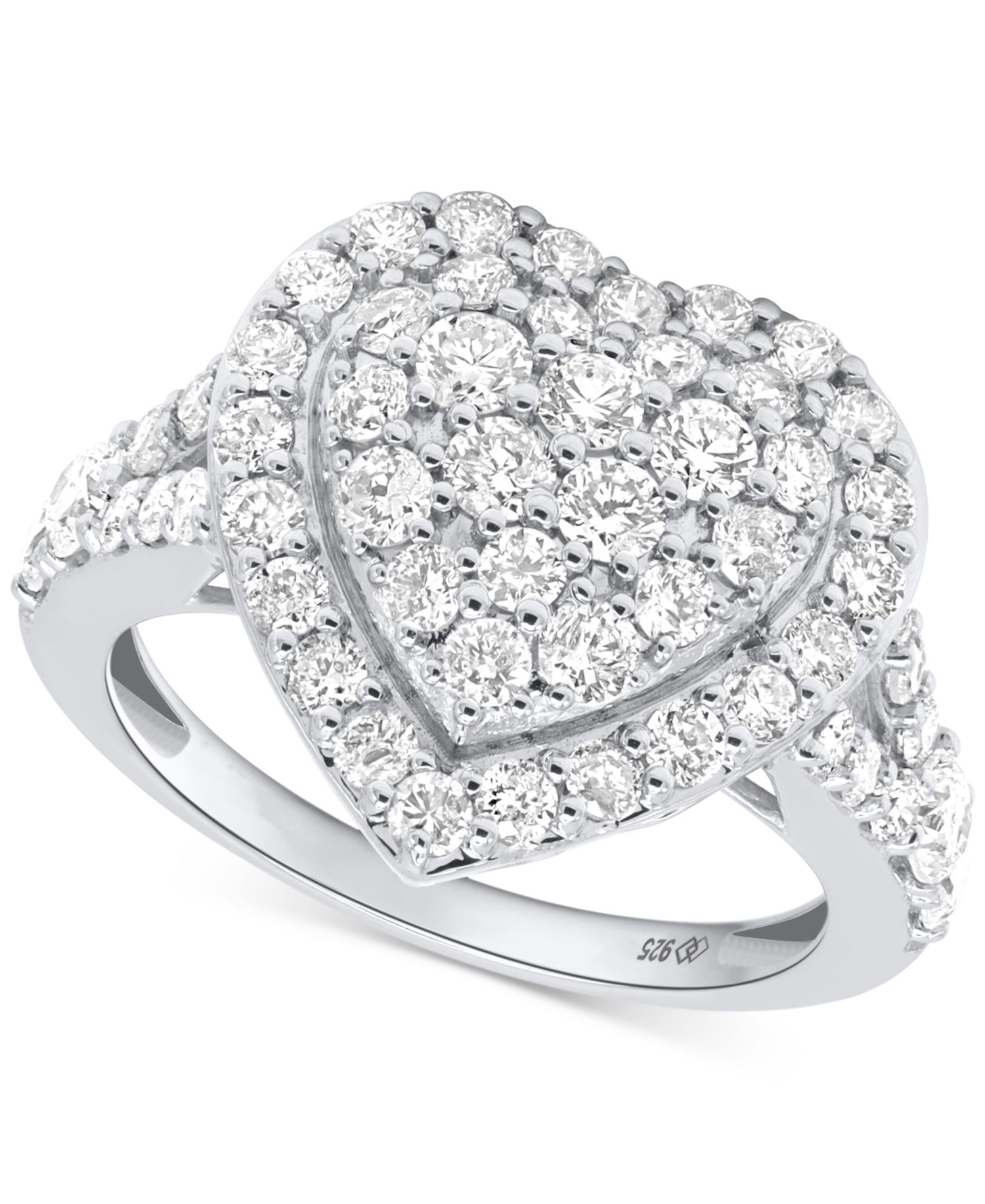 Lab Grown Diamond Heart Halo Cluster Ring (2 ct. t.w.) in Sterling Silver or 14K Gold-Plated Sterling Silver