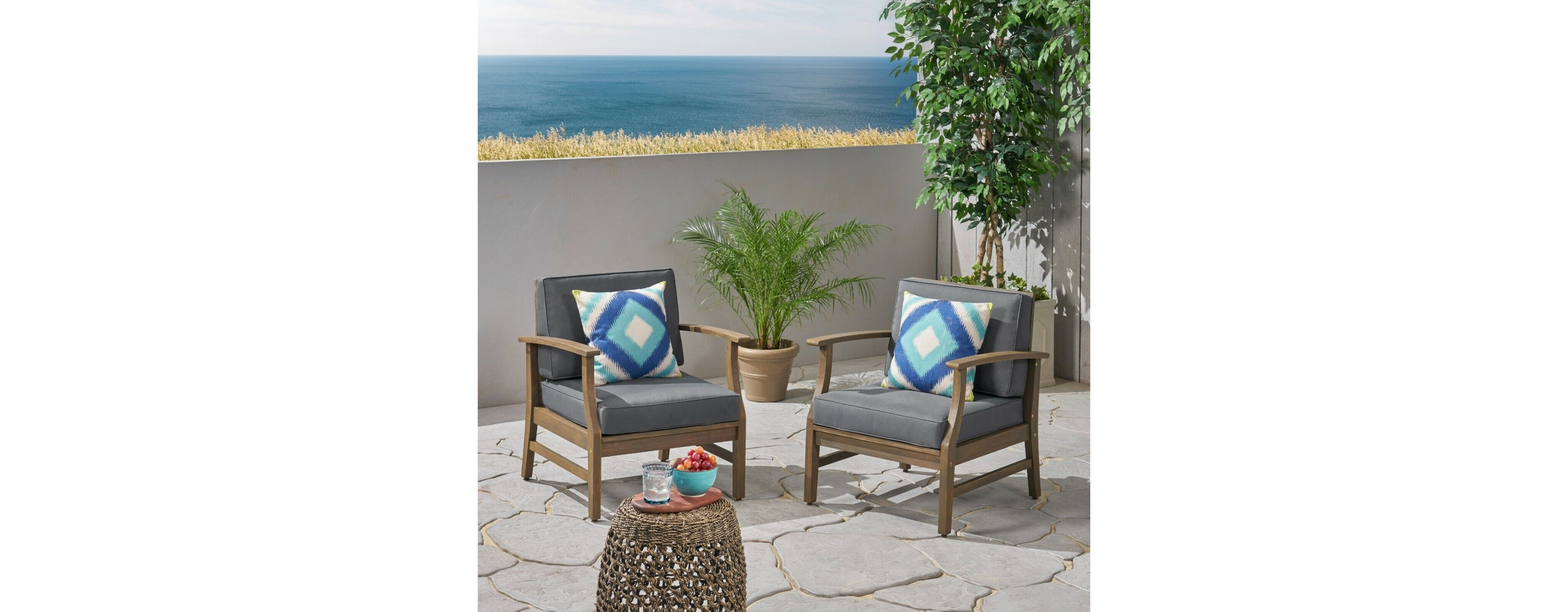 Streamdale Perla Acacia Wood Club Chair With Water-Resistant Cushion