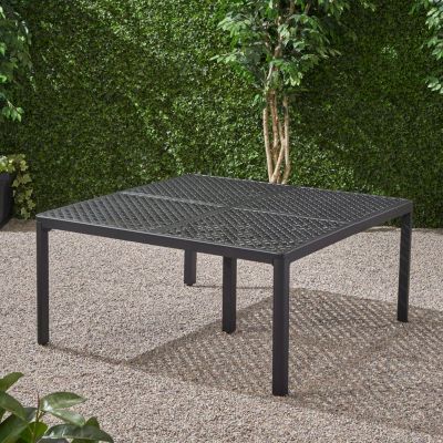 62-Inch Cast Aluminum Square Table with Woven Accents Outdoor Dining Table