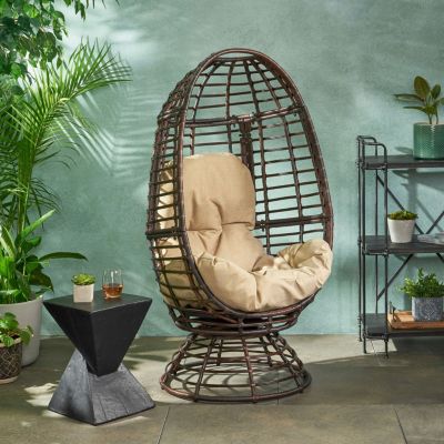 Streamdale Rafael Outdoor Wicker Swivel Egg Chair With Cushion