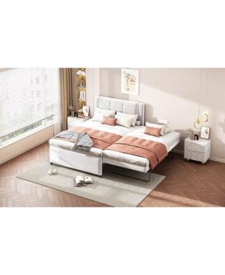 Beige Upholstered Platform Bed with Trundle