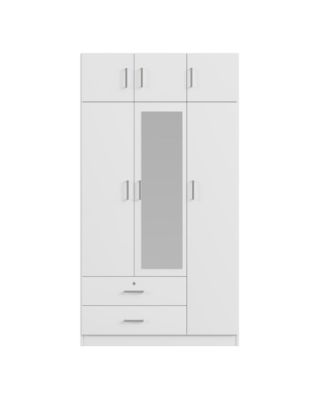 Modern 3-Door Wardrobe with Drawers, Mirror, & Cabinet
