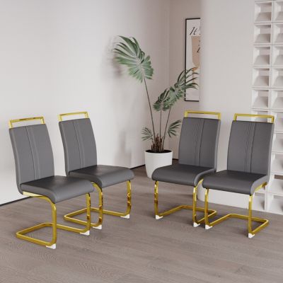 Modern Faux Leather Dining Chairs with Golden Metal Legs (Set of 4