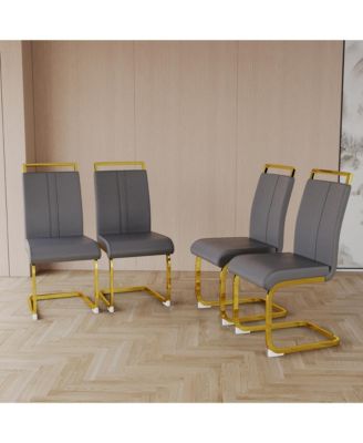 Modern Faux Leather Dining Chairs with Golden Metal Legs (Set of 4