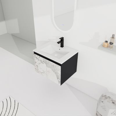 Wall-Mounted Bathroom Vanity with Ceramic Sink & Soft-Close Doors