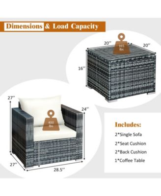 3 Pieces Patio Rattan Furniture Bistro Sofa Set with Cushioned