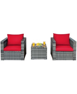 3 Pieces Patio Rattan Furniture Bistro Sofa Set with Cushioned