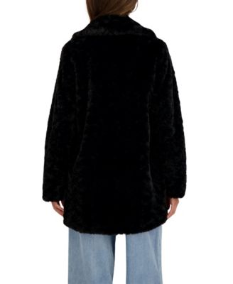 Women's Crushed Faux Fur Button Front Coat