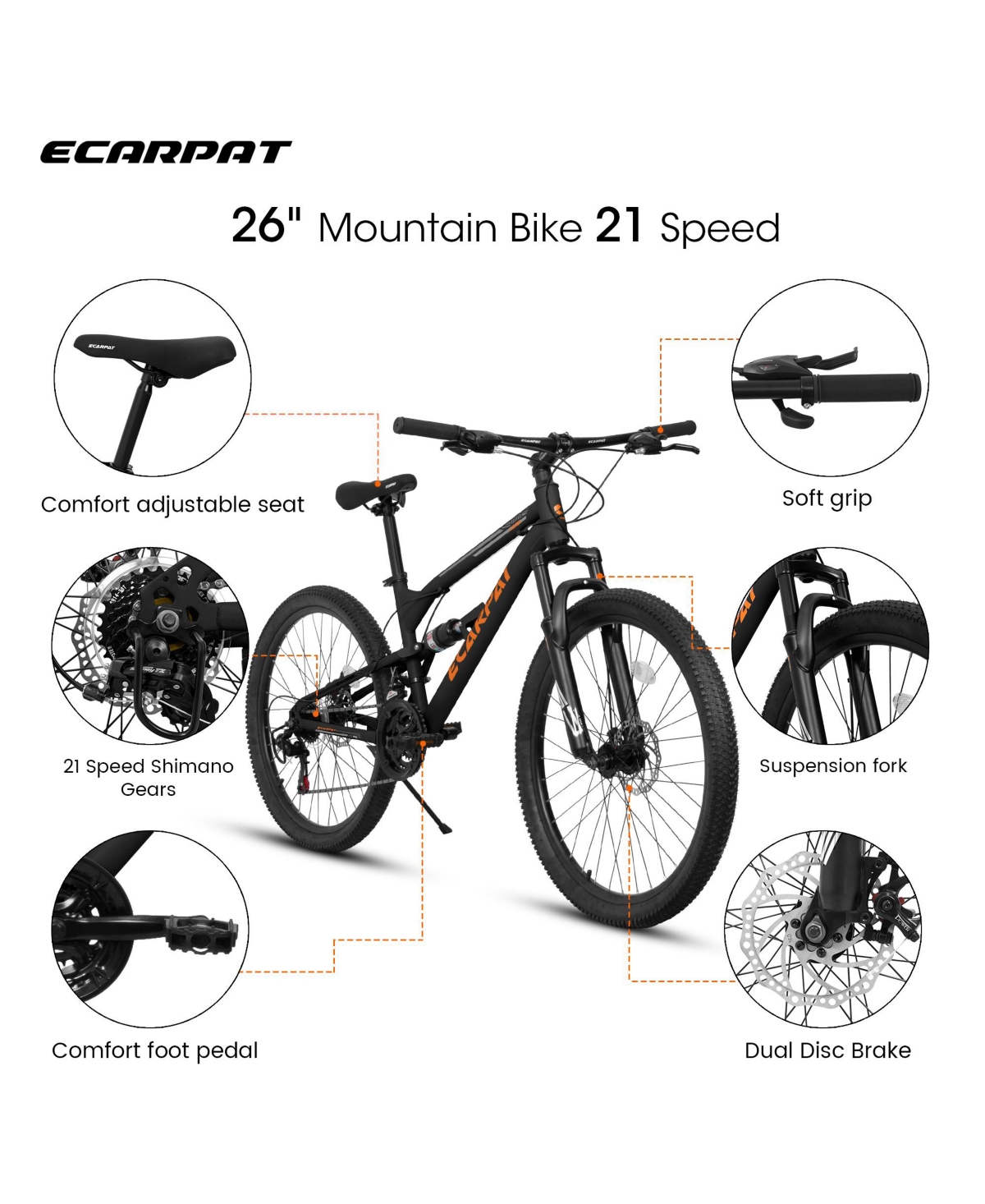Streamdale Furniture 26" Aluminum Mountain Bike with 21-Speeds, Shock Absorption, and Disc Brakes