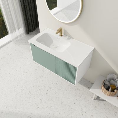 Simplie Fun Wall-Mounted Vanity with Ceramic Sink and Soft-Close Door