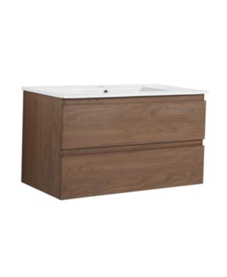 36" Wood Grain Ceramic Sink Vanity with Soft-Close Drawers