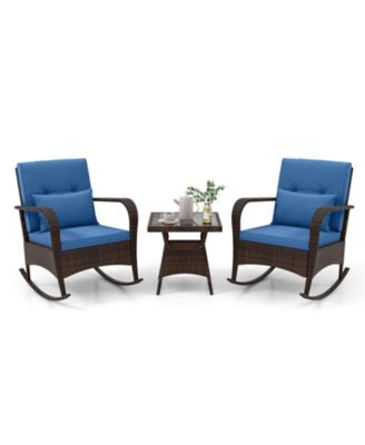 3 Piece Outdoor Rocking Set with Tempered Glass Coffee Table for Backyard Poolside
