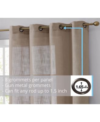 Abbey Faux Linen Textured Semi Sheer Privacy Sun Light Filtering Transparent Window Grommet Curtain Panels, Set of 2
