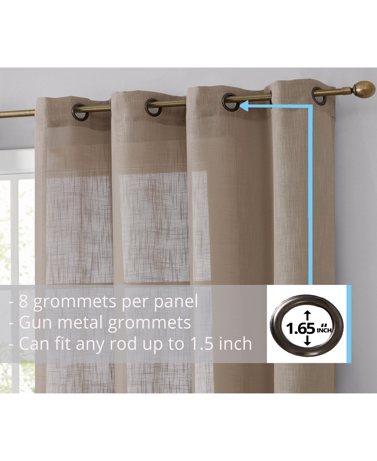 Hlc.me Abbey Faux Linen Textured Semi Sheer Privacy Sun Light Filtering Transparent Window Grommet Curtain Panels