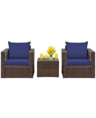 3 Pieces Patio Conversation Rattan Furniture Set with Cushion