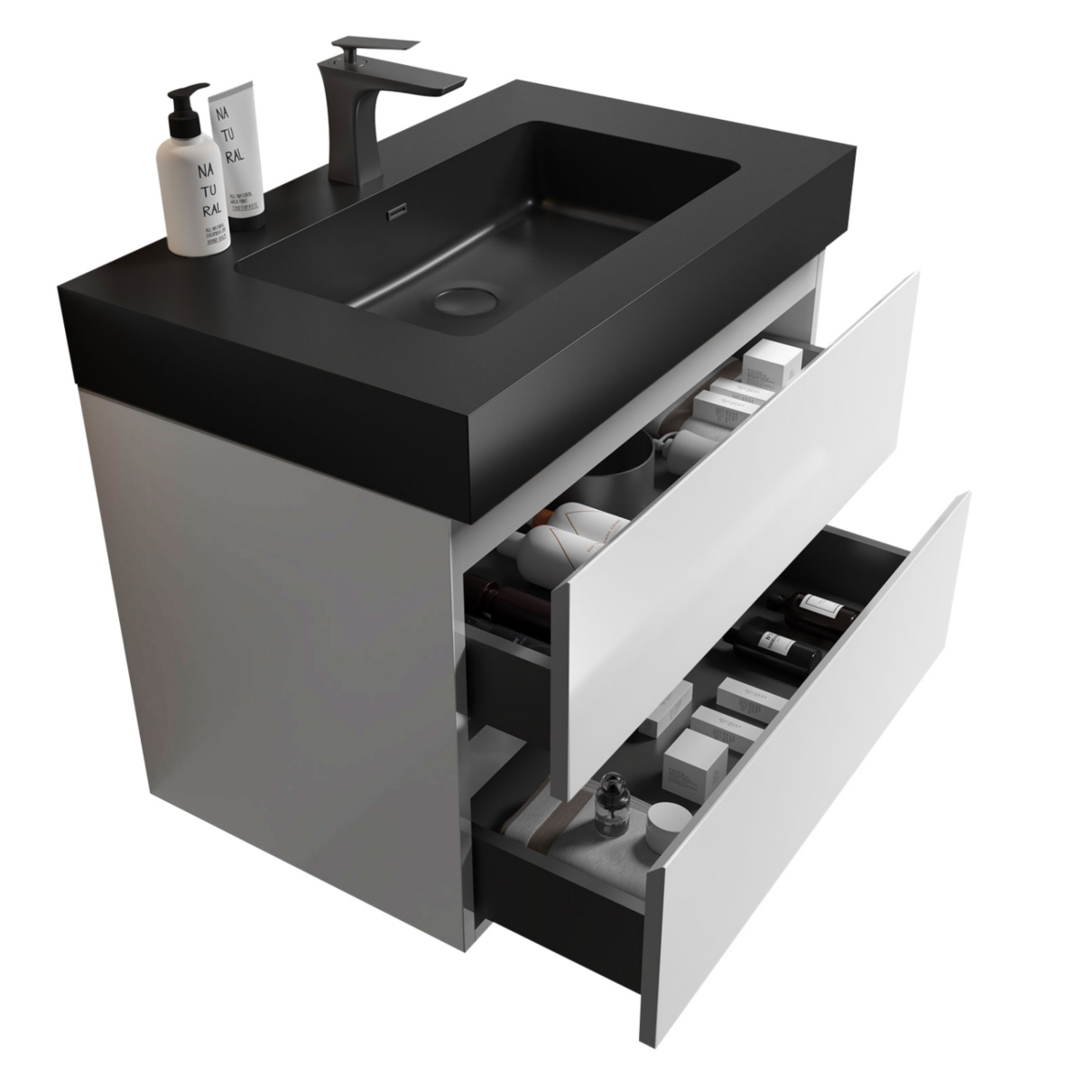 Streamdale Furniture Alice: Modern Bathroom Vanity with Ample Storage and Silent Operation - White+black