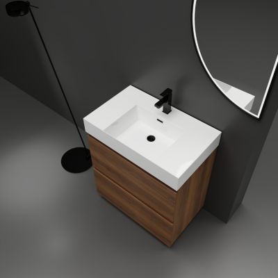 Modern 30" Bathroom Vanity with Single Sink, Double Drawer, Brown