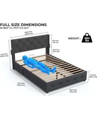 Bed Frame with Storage, USB Ports, Modern Wingback Headboard