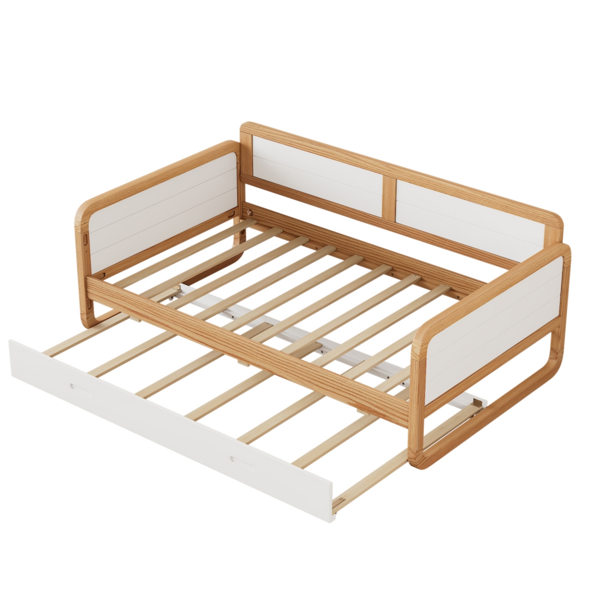 Streamdale Furniture Sturdy Twin Daybed with Trundle for Kids, Teens, Adults - White+walnut
