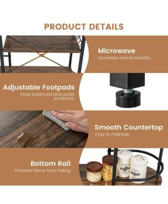 Kitchen Bakers Rack Microwave Stand Coffee Bar w/ S-Hooks & Stemware Holder