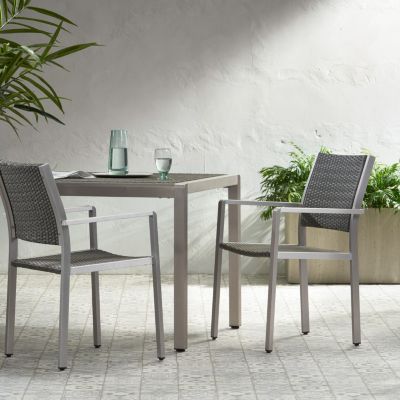 Modern Aluminum Outdoor Wicker Dining Chairs (Set Of 2)